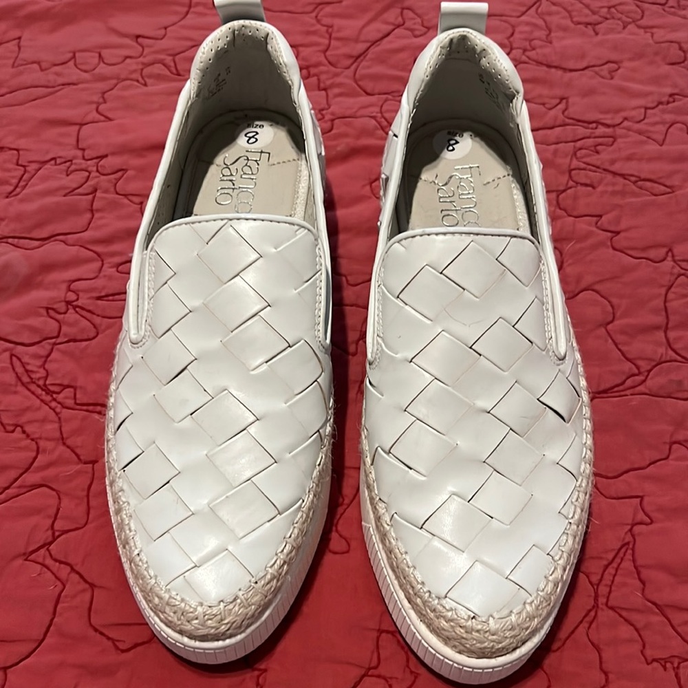 Franco Sarto white leather slip on’s